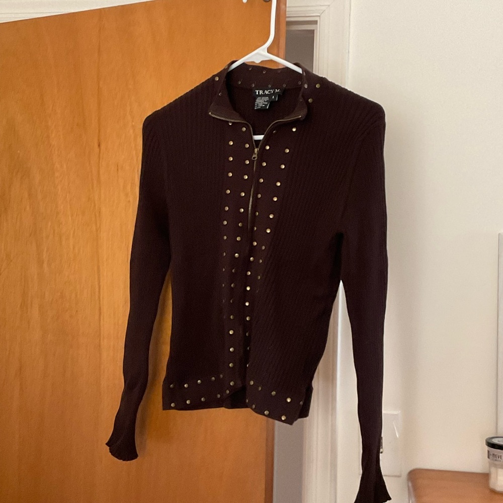 Tracy M large dark brown zip sweater - Picture 1 of 4
